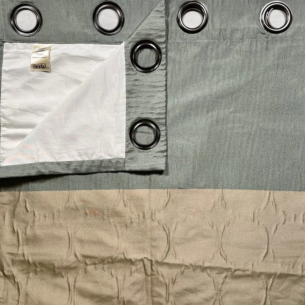Studio JCP Champagne Gold & Blue/Gray Shower Curtains 2 Panels 49” x 80” - Picture 2 of 7